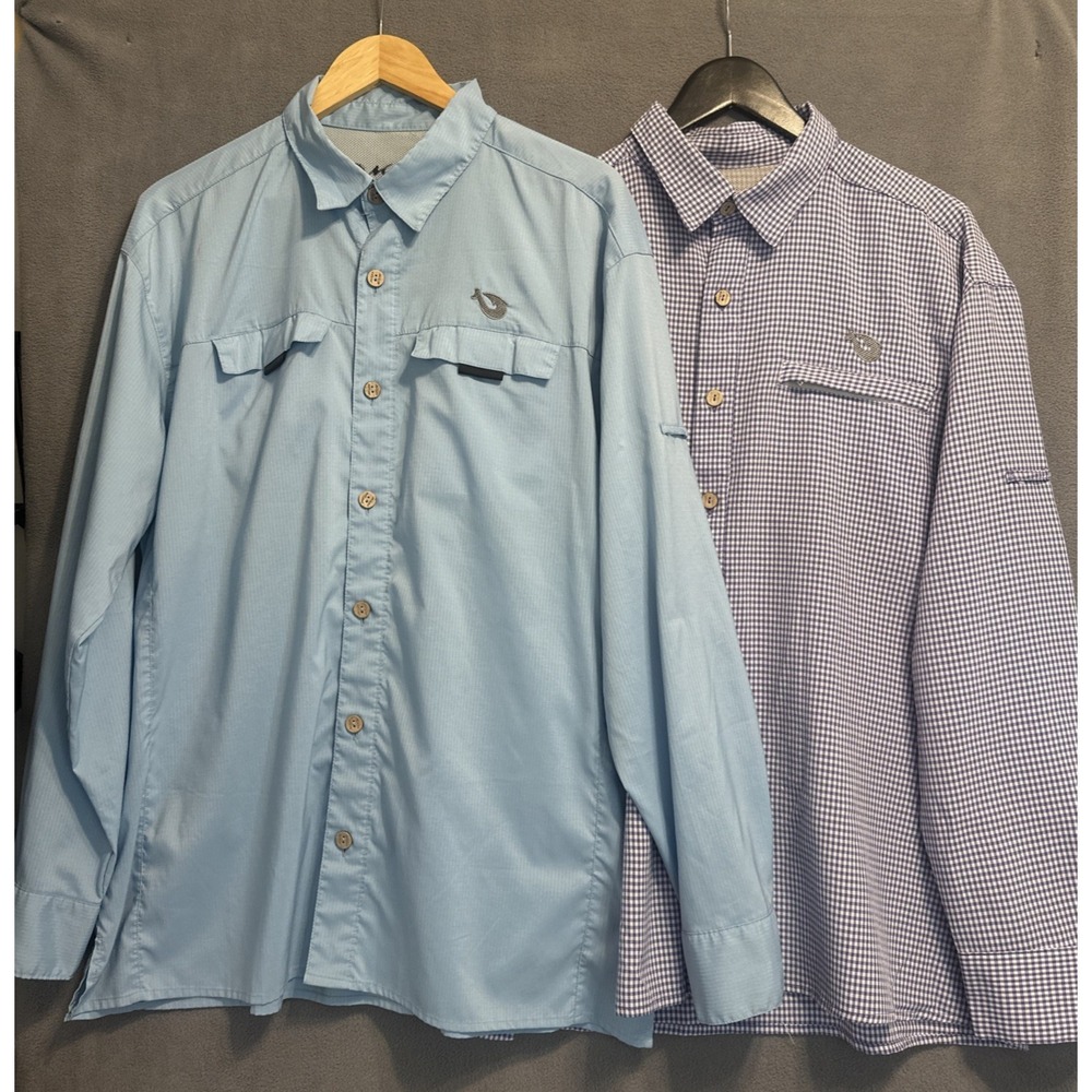 Mojo Fishing Shirts Mens Large Blue Purple Lot 2 Mr Big Sport Check Long Sleeve